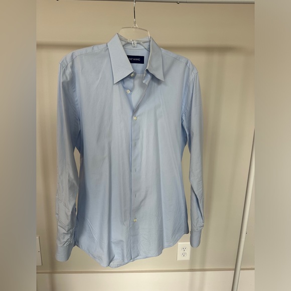 Kent Wang Men’s Button-Down Shirt- Poplin Blue - Picture 2 of 4